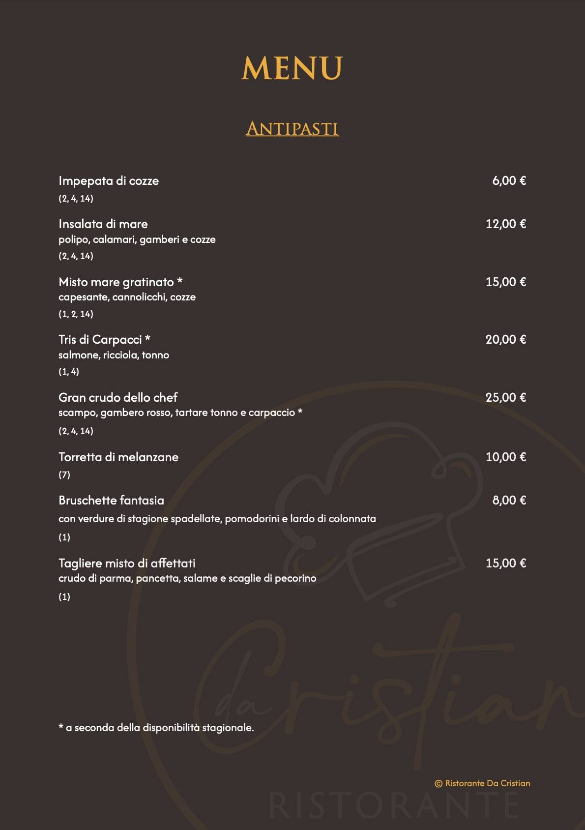 Menu di Ristorante Da Cristian 