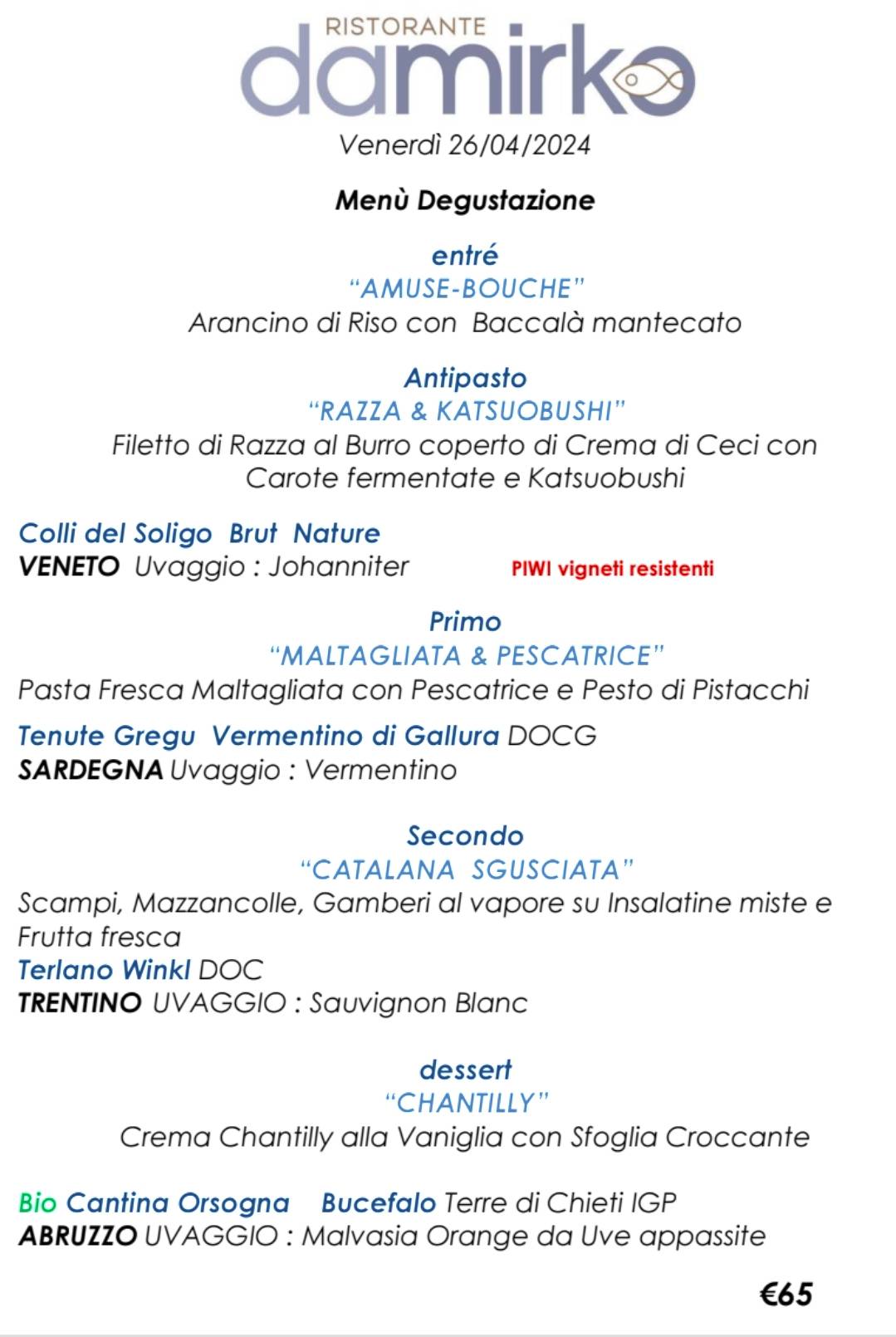Menu di Ristorante Da Mirko Cecina Centro 