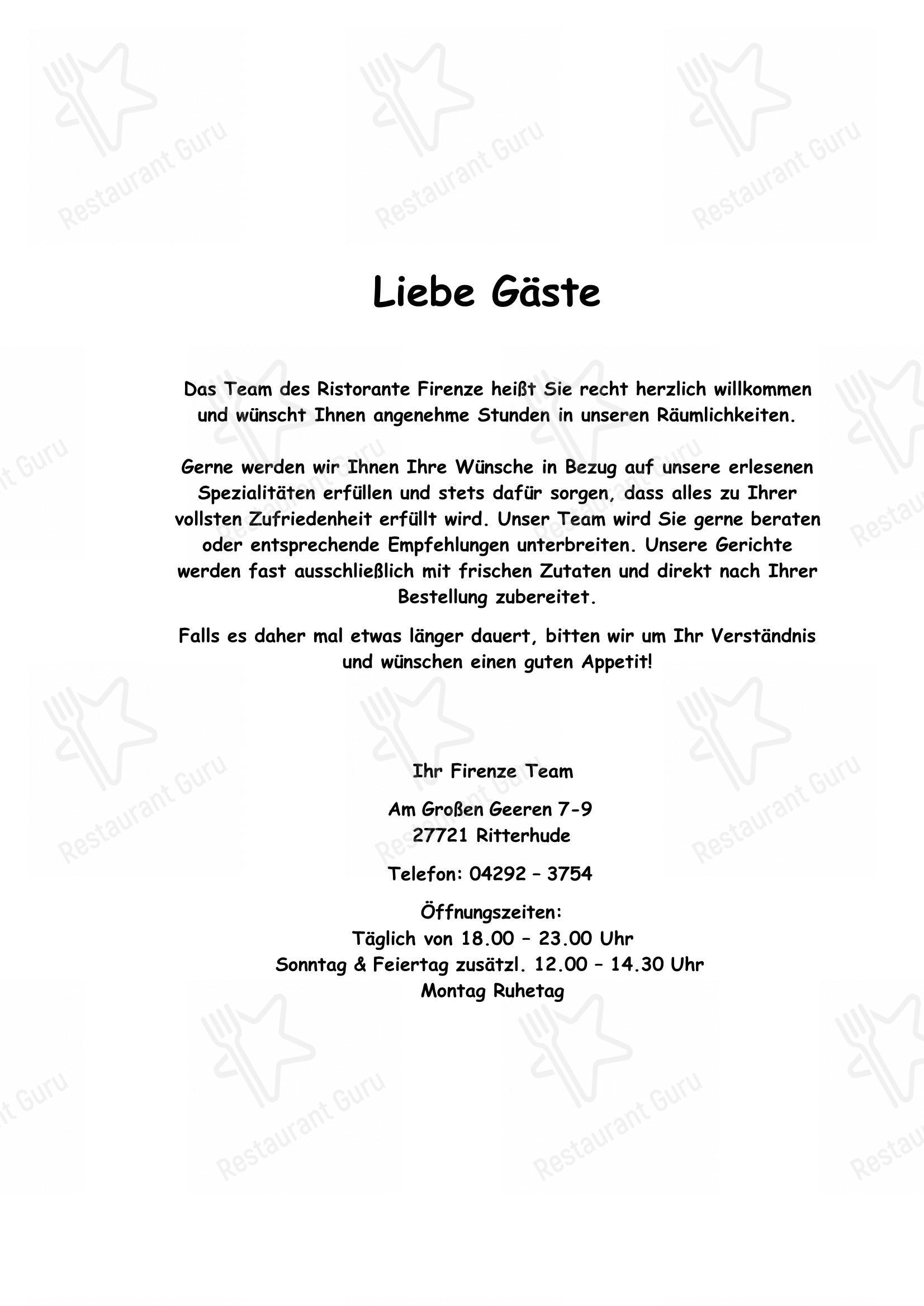 Menu bar pour Ristorante Firenze dans Ritterhude