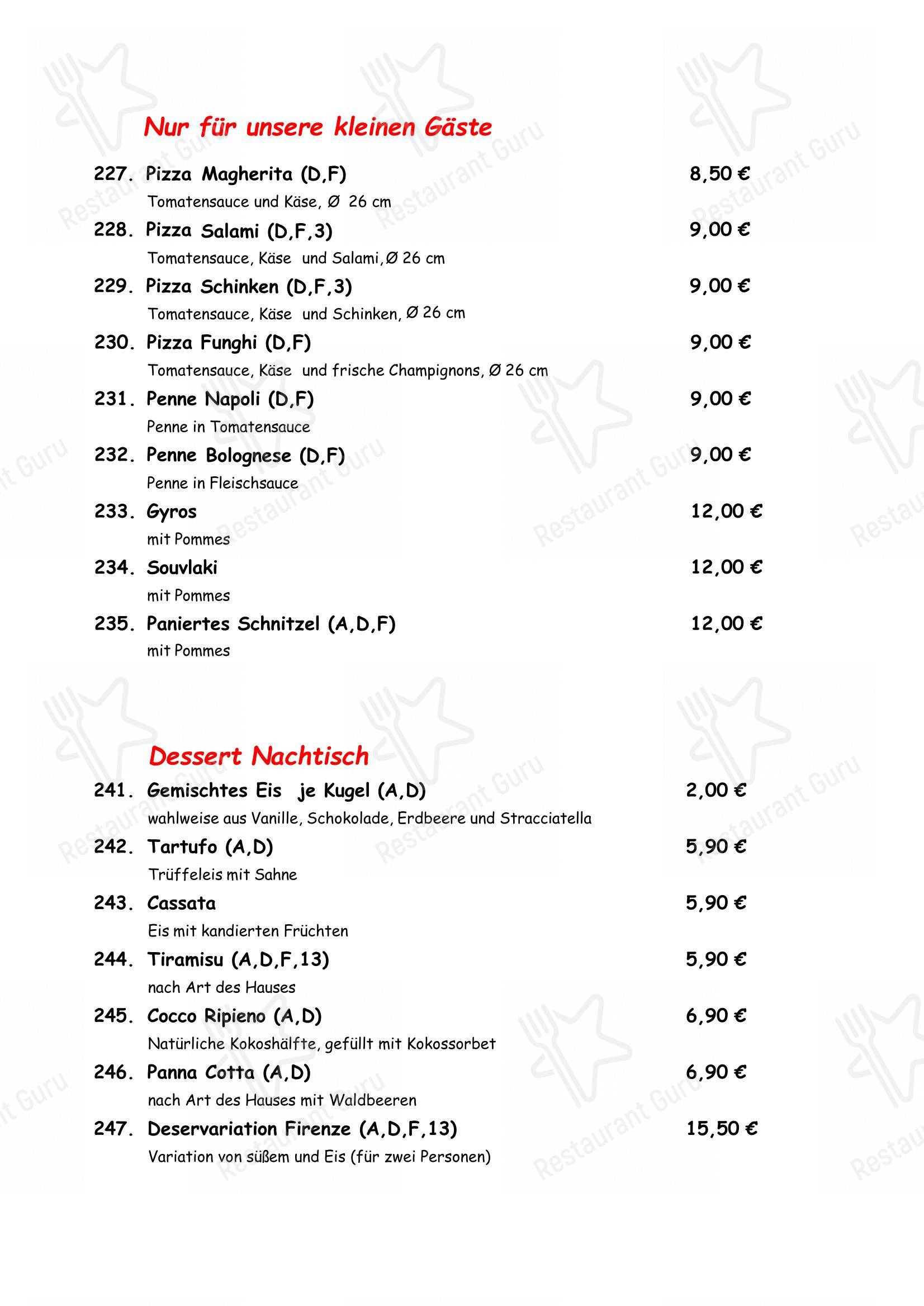 Menu pour Ristorante Firenze - Menu bar