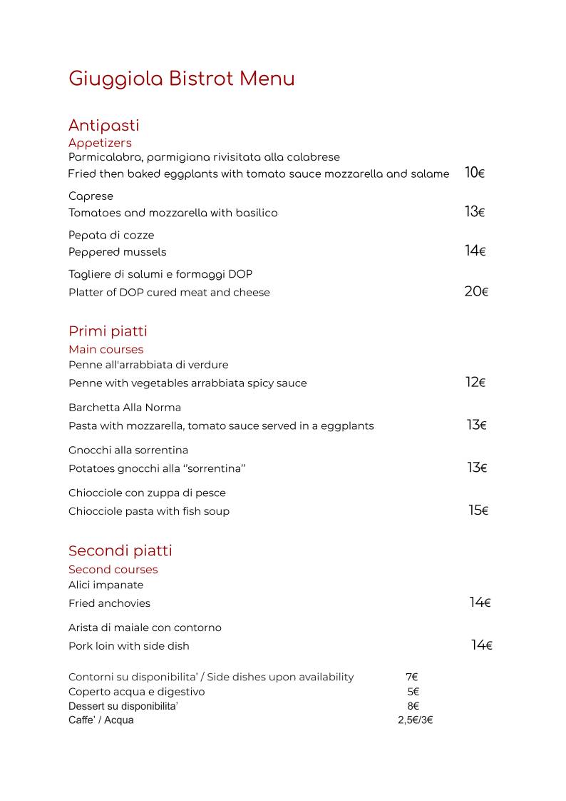 Menu di Giuggiola 