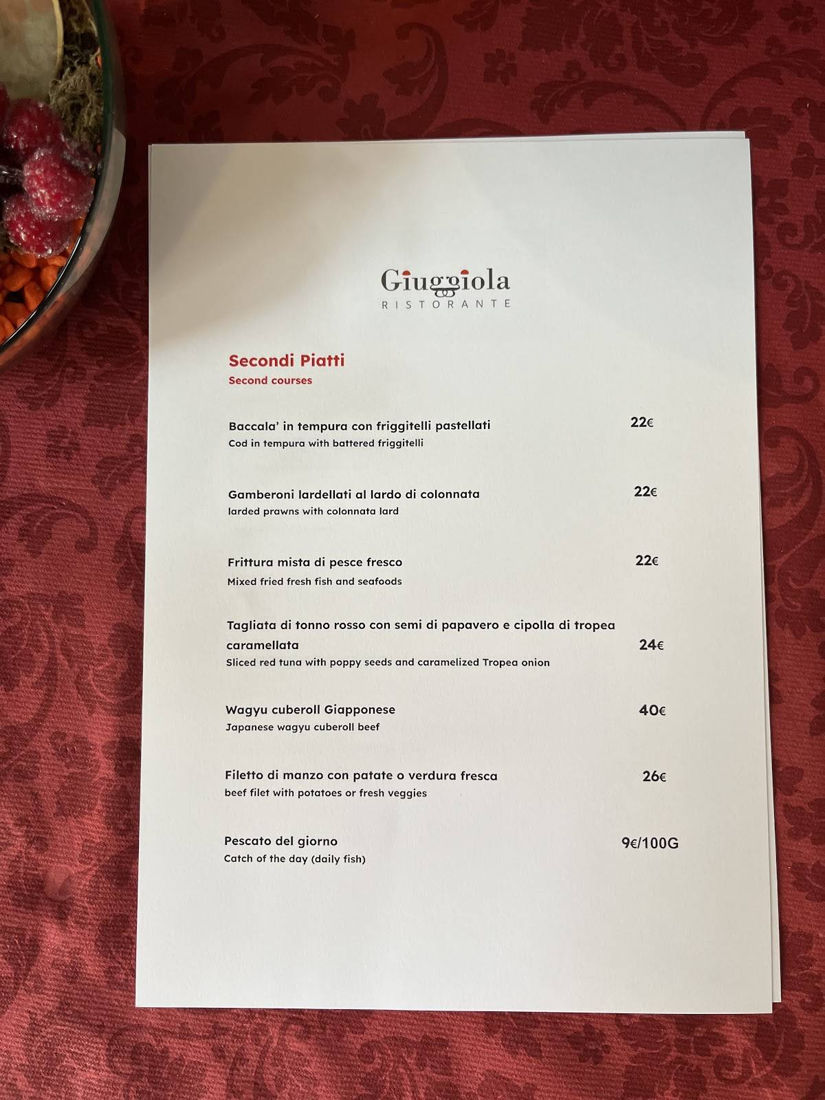 Menu di Giuggiola 