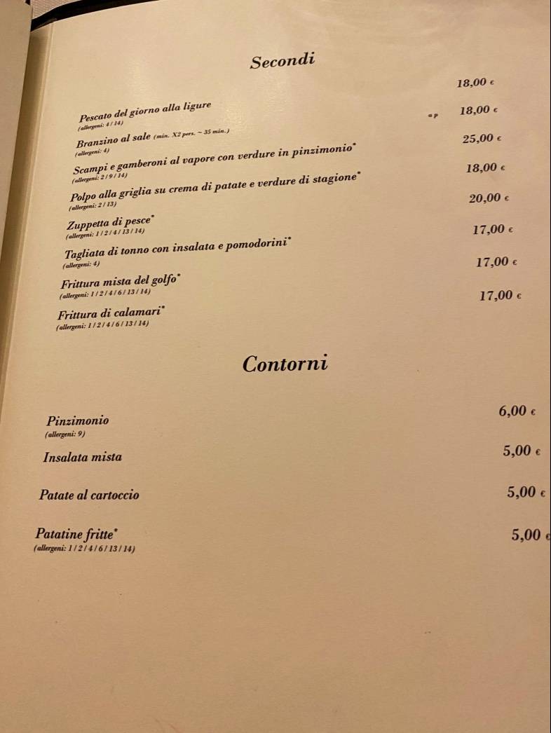 Menu di Ristorante Il Frantoio Lerici 