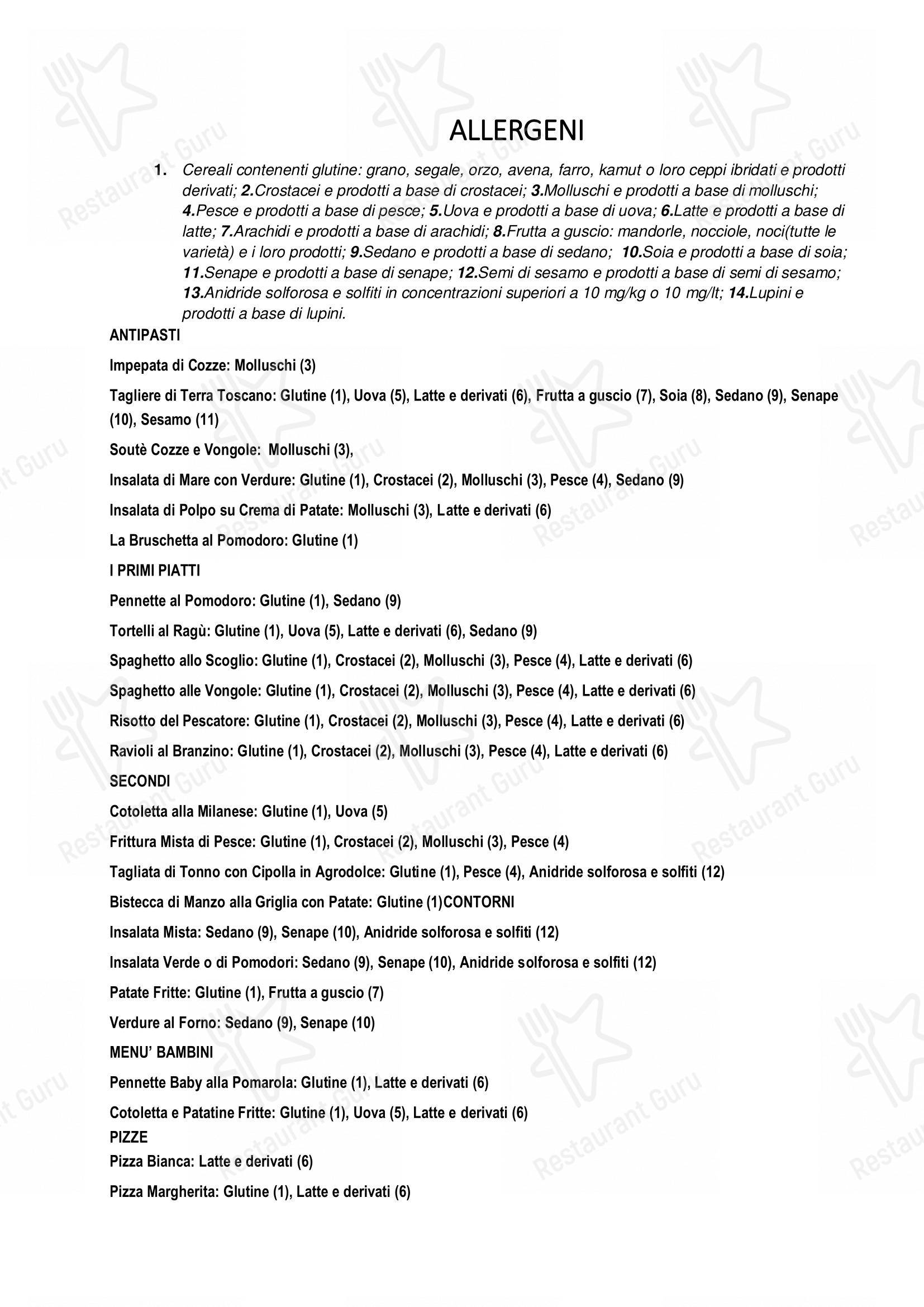 Menu bar per Ristorante La Conchiglia in Lido di Camaiore