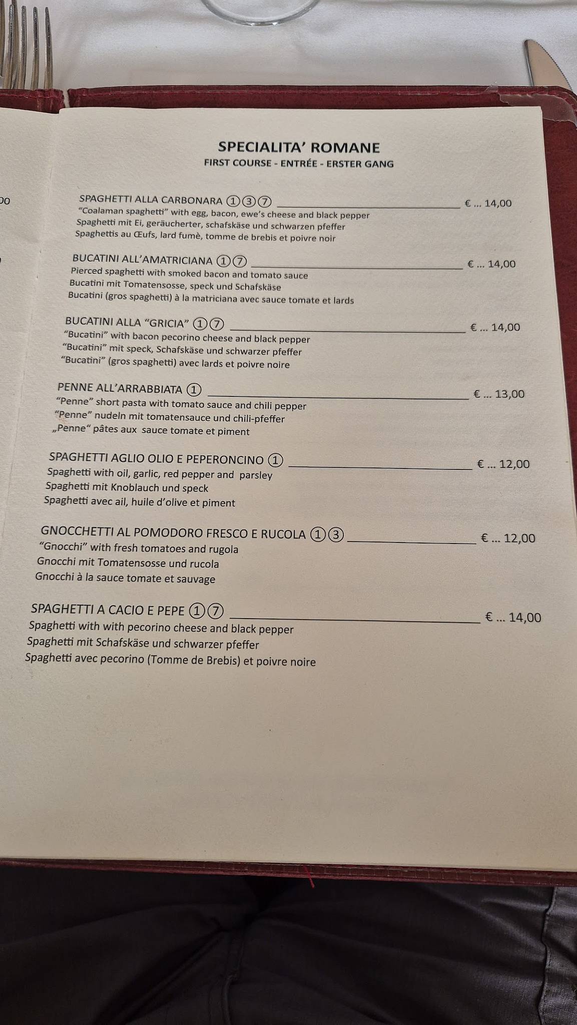 Menu di Ristorante Leonetti 