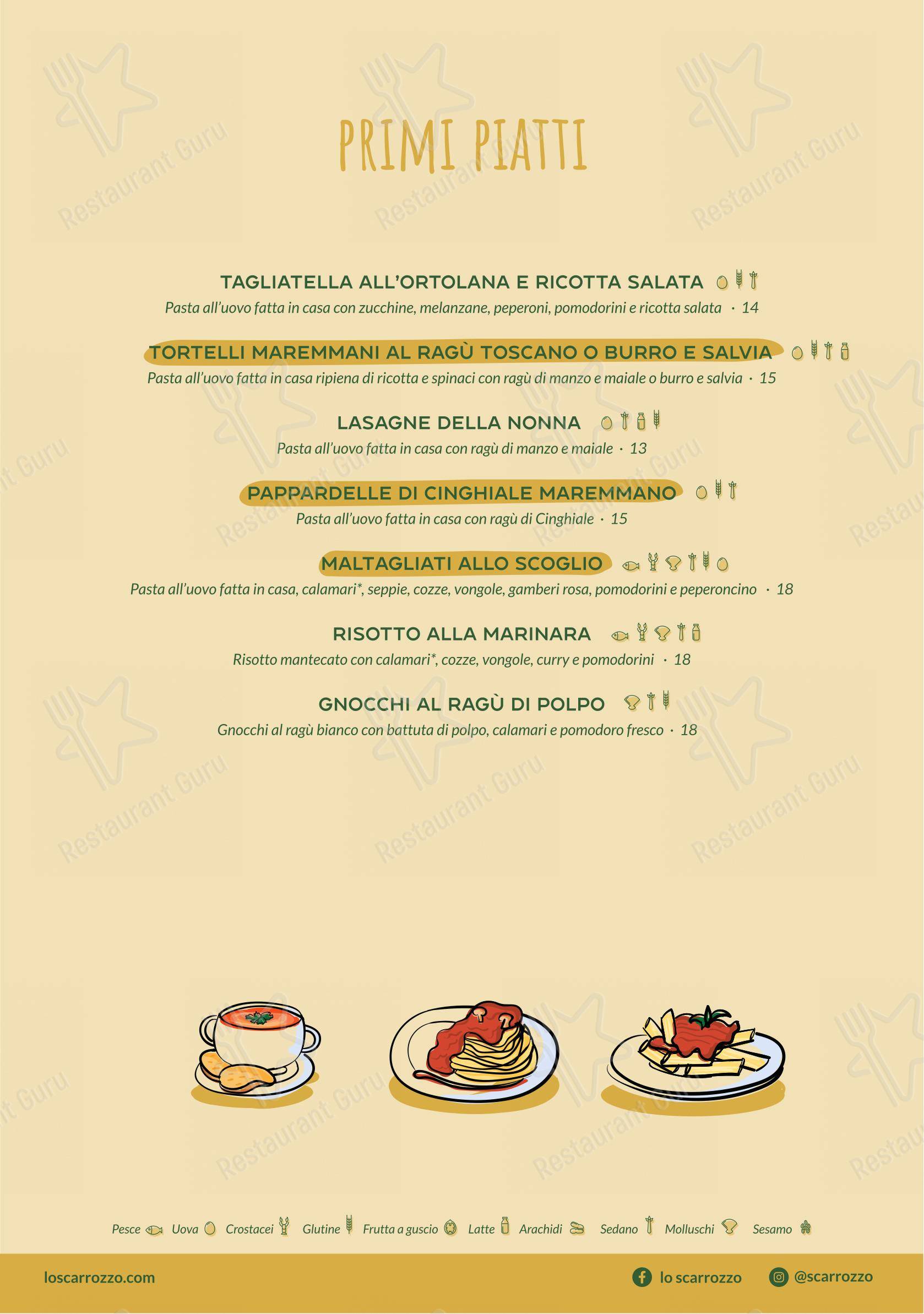 Menu bar per Ristorante Lo Scarrozzo in Follonica