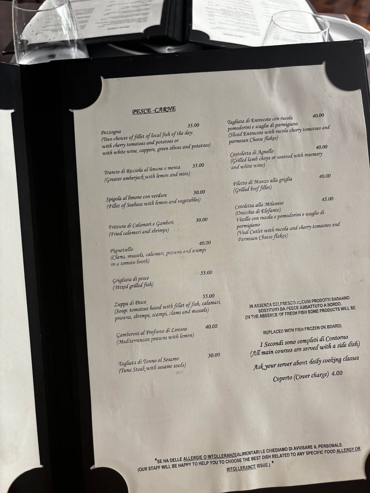 Menu di Ristorante Max Positano 