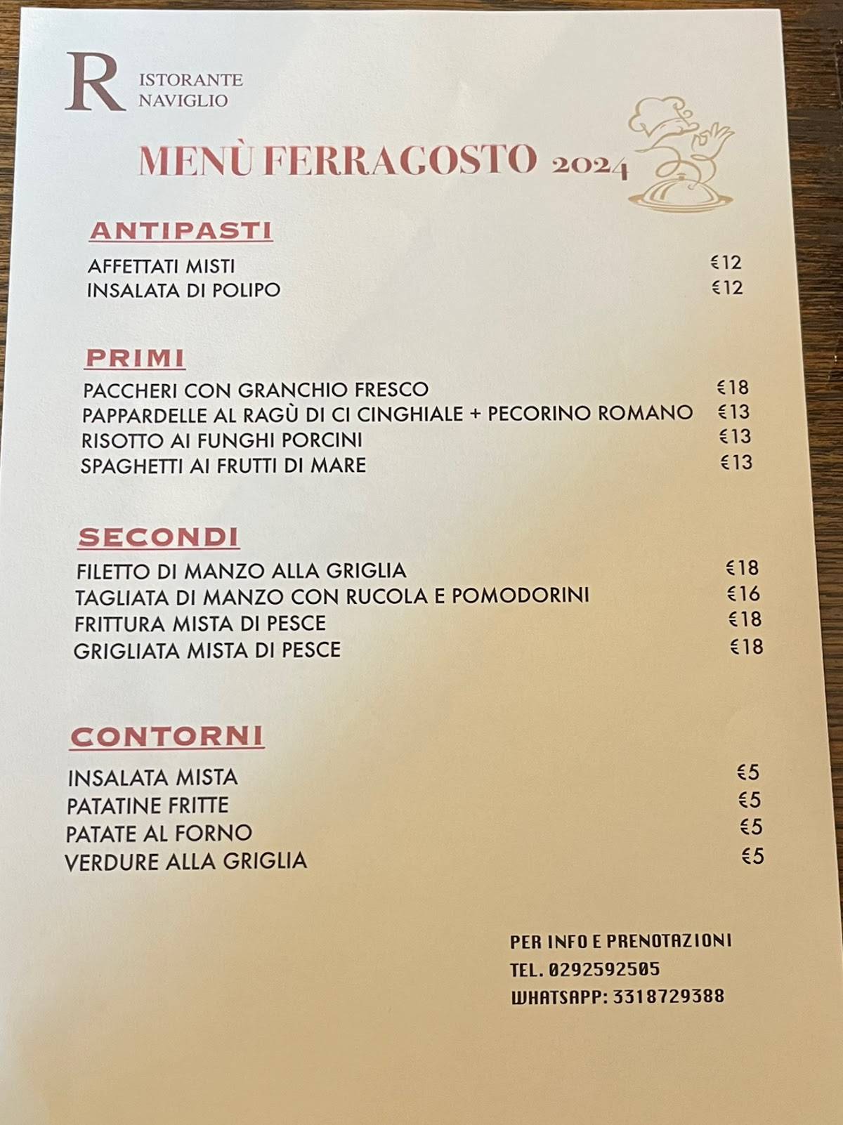 Menu di Ristorante Naviglio 