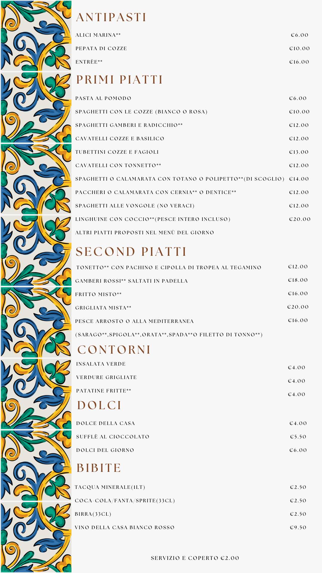 Menu di Ristorante Oriente 
