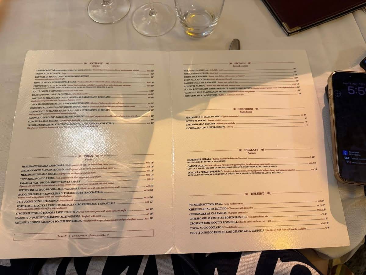 Menu di Ristorante Pancrazio dal 1922 
