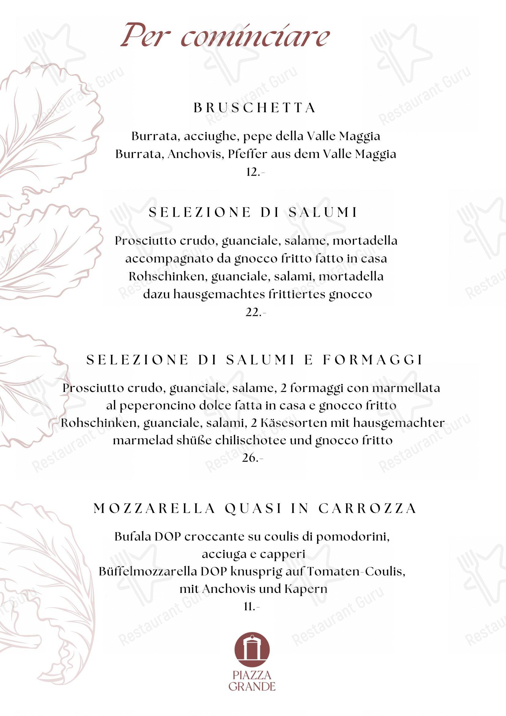 Menu per Ristorante Piazza Grande ristorante