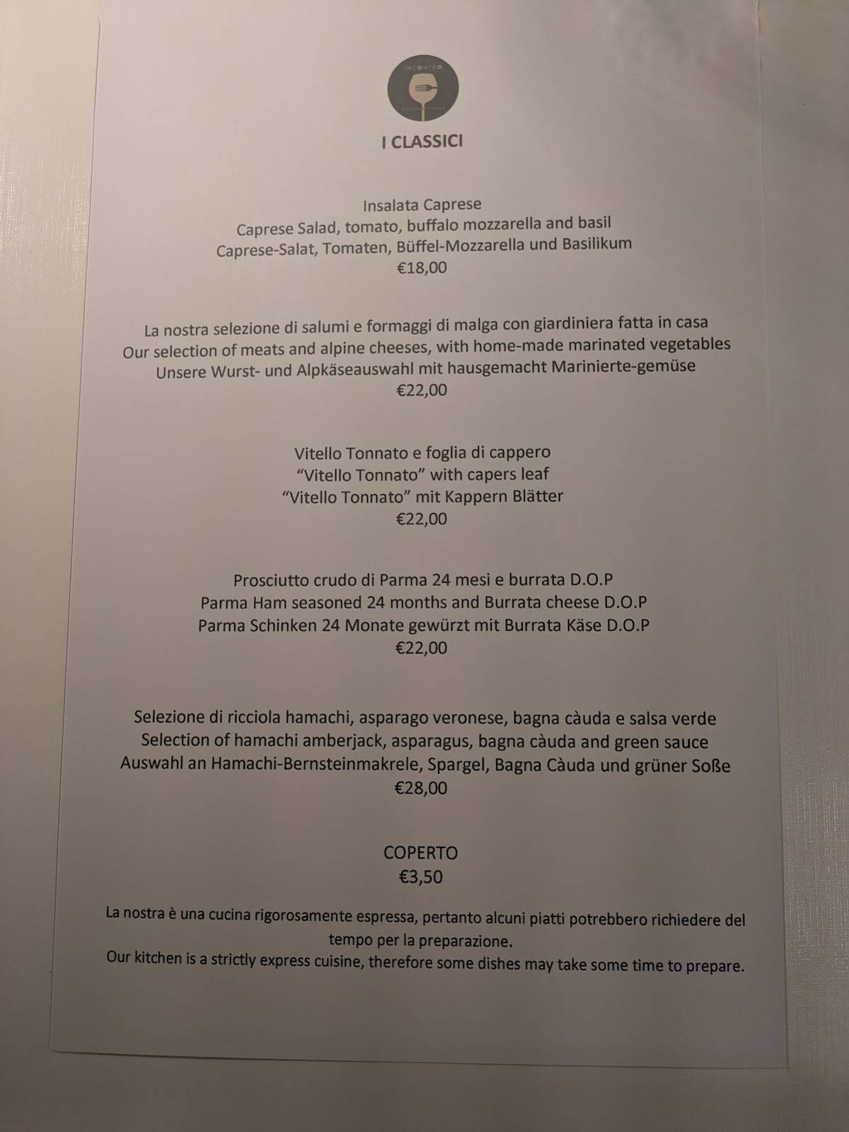 Menu di Ristorante Pizza Incontro 