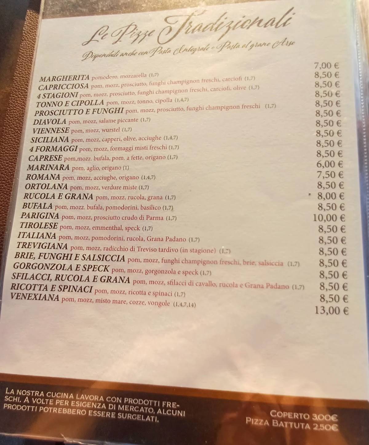 Menu di Ristorante Pizzeria al Tabaco 
