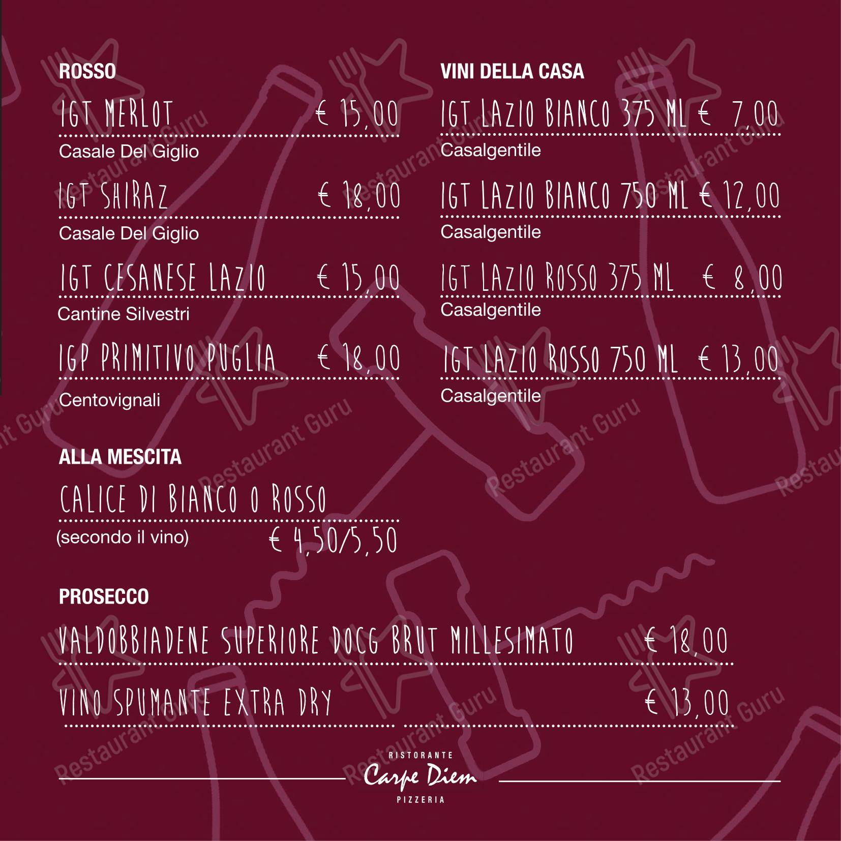 Menu di Ristorante Pizzeria - Carpe Diem PizzAe - Menu