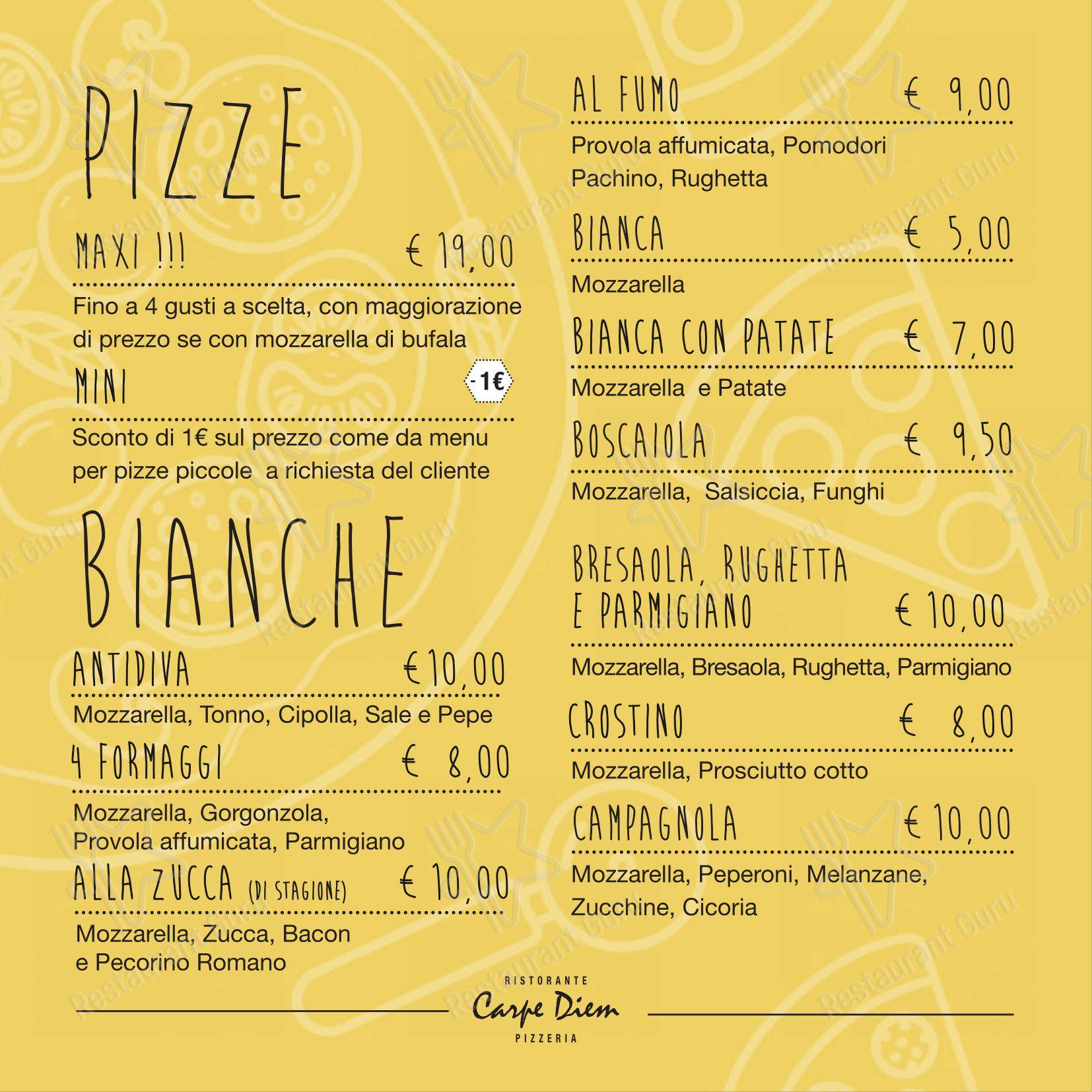 Ristorante Pizzeria - Carpe Diem PizzAe in Roma - Menu