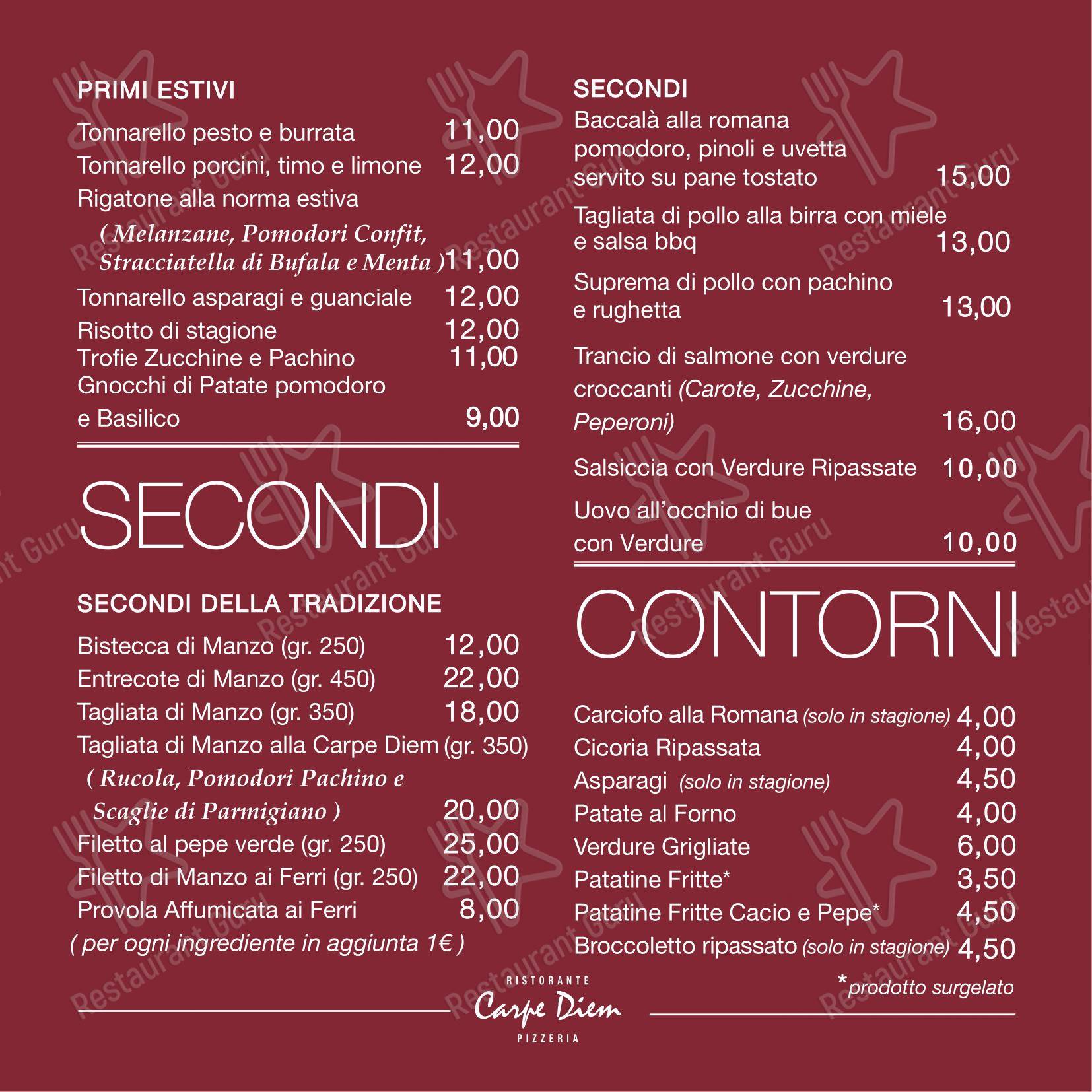 Menu di Ristorante Pizzeria - Carpe Diem PizzAe - Menu