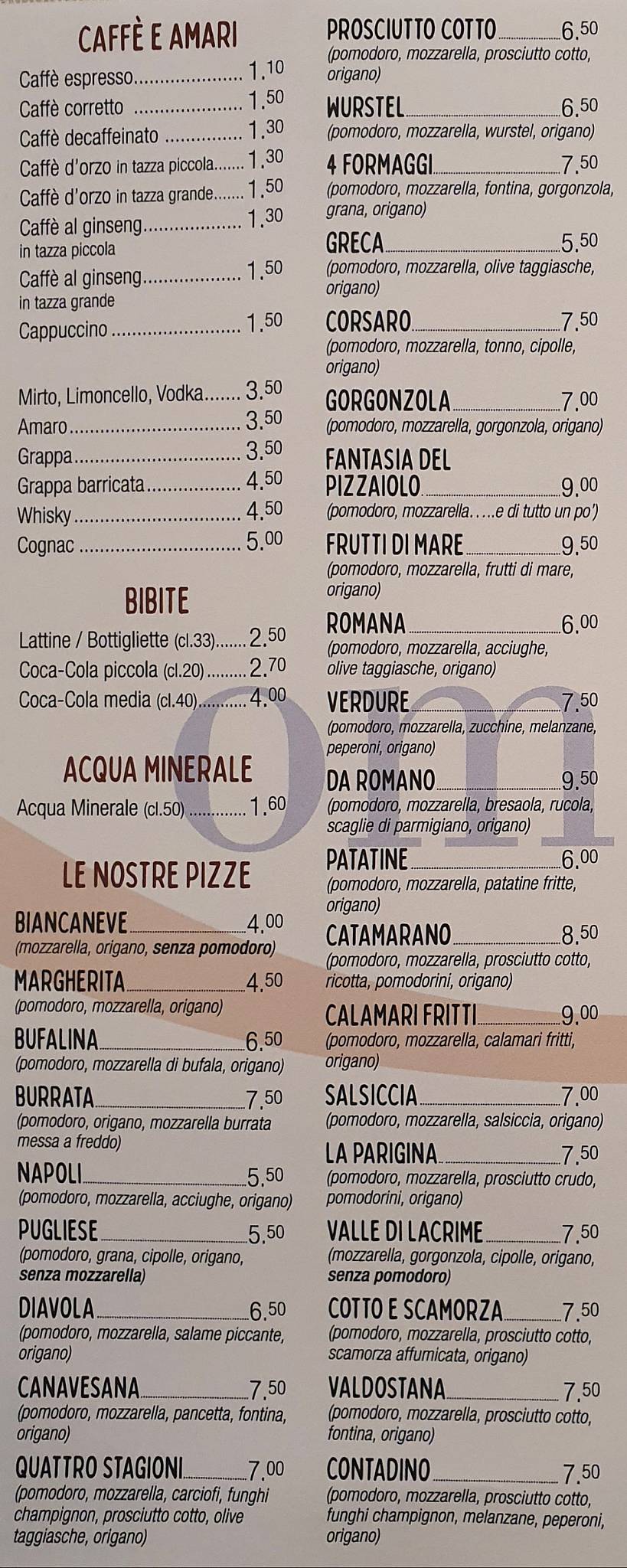Menu di Da Romano 