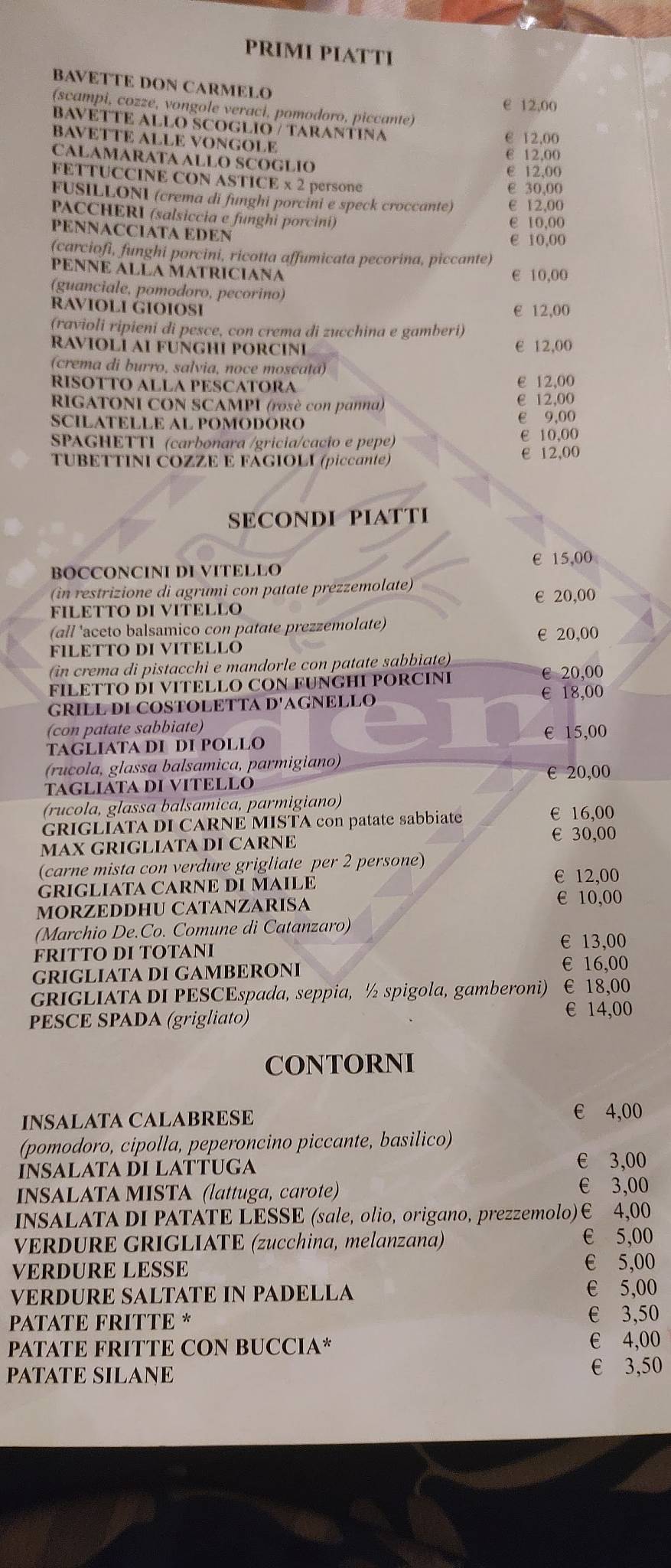 Menu di Ristorante Pizzeria Eden 