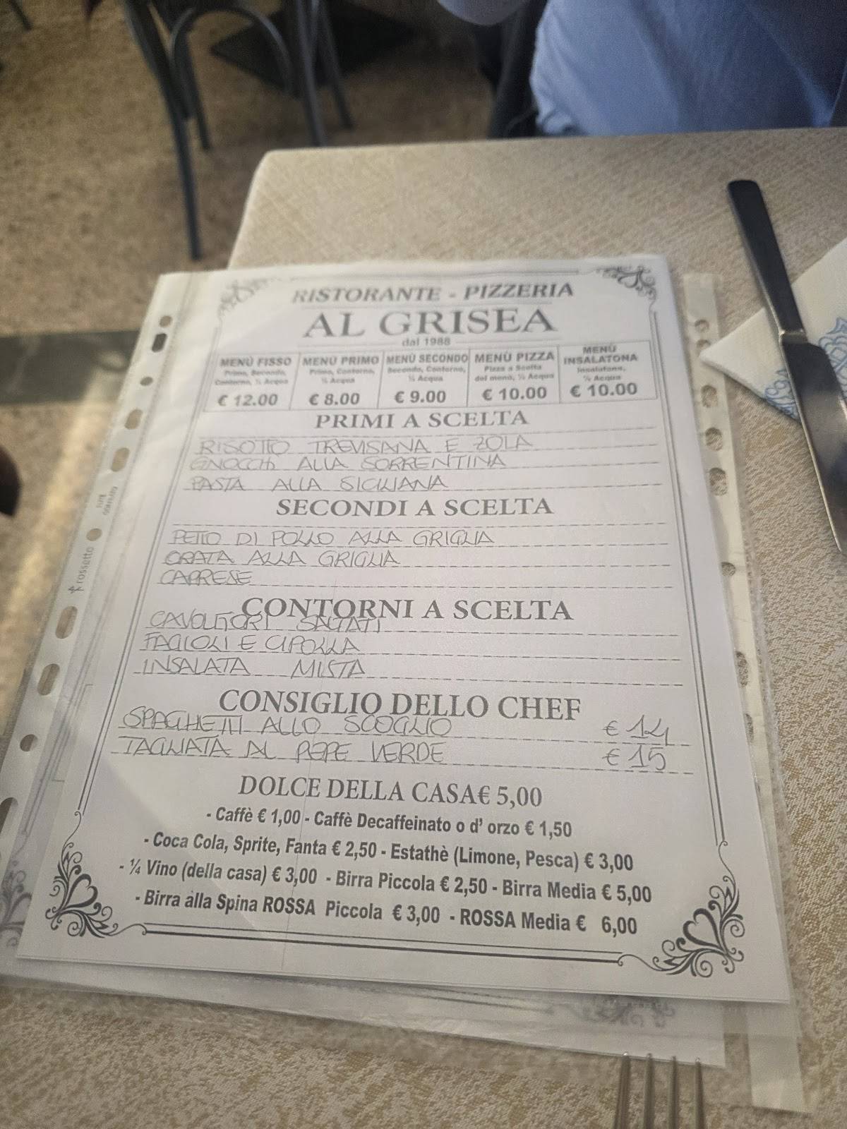 Menu di Ristorante Pizzeria Grisea 