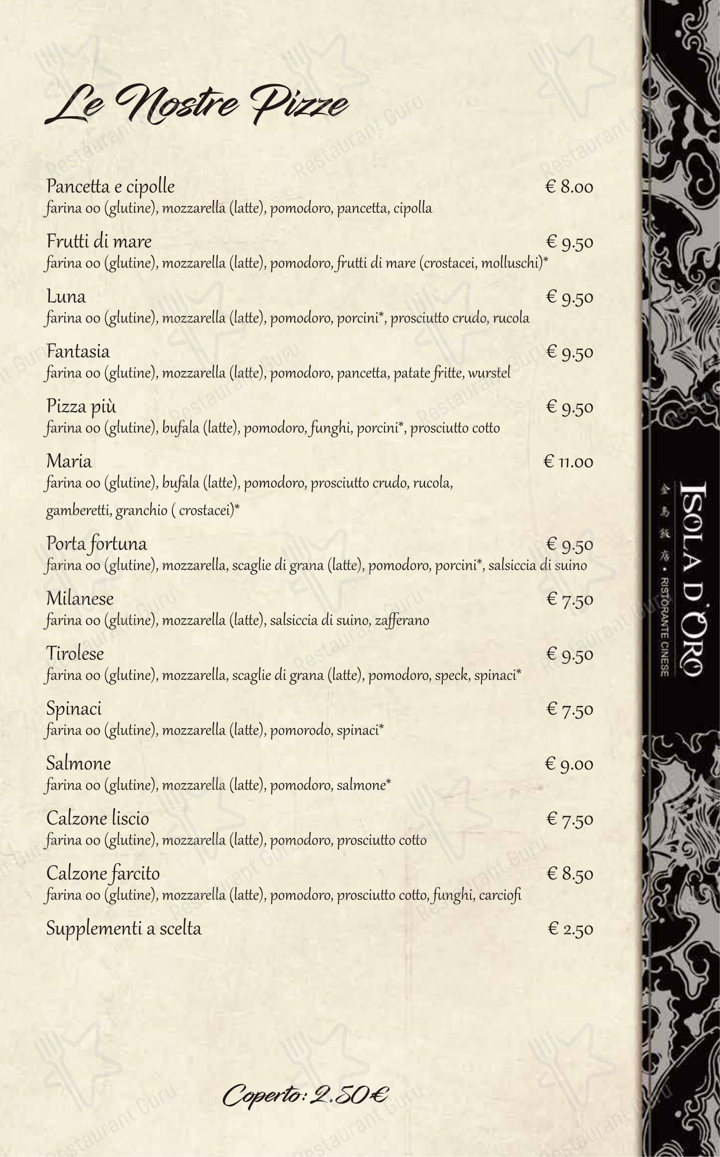 Menu di Ristorante Pizzeria Isola D'Oro - Menu