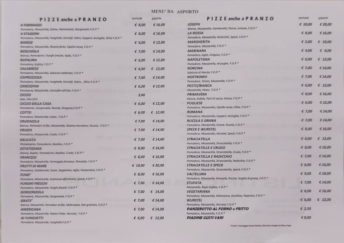 Menu di Ristorante Pizzeria JOSEPH 
