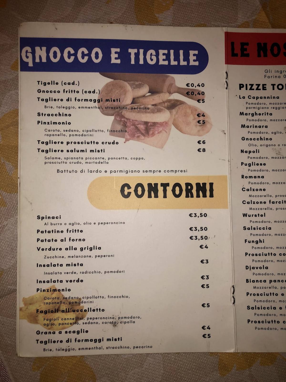Menu di Ristotante Pizzeria La Capannina 