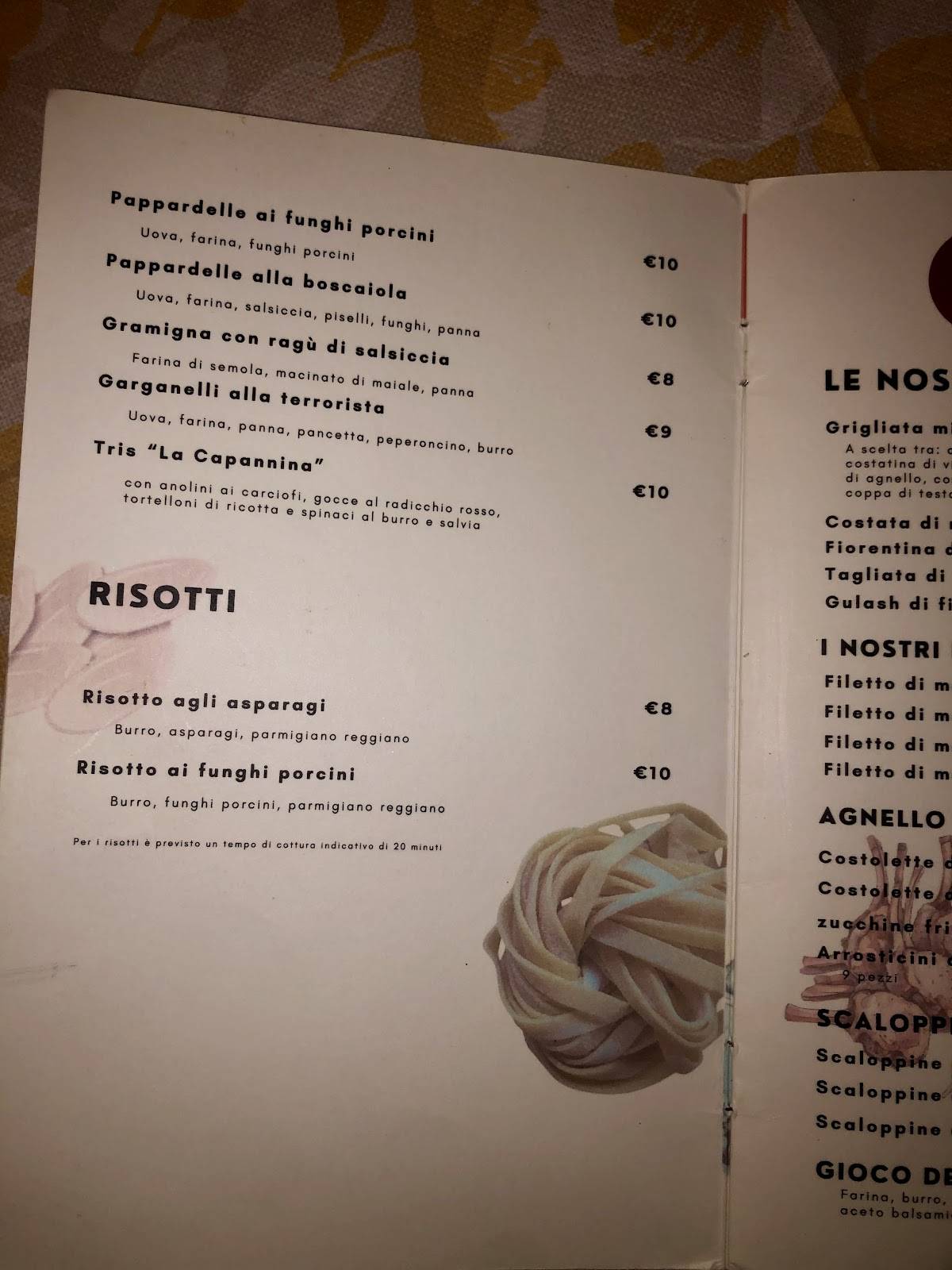 Menu di Ristotante Pizzeria La Capannina 