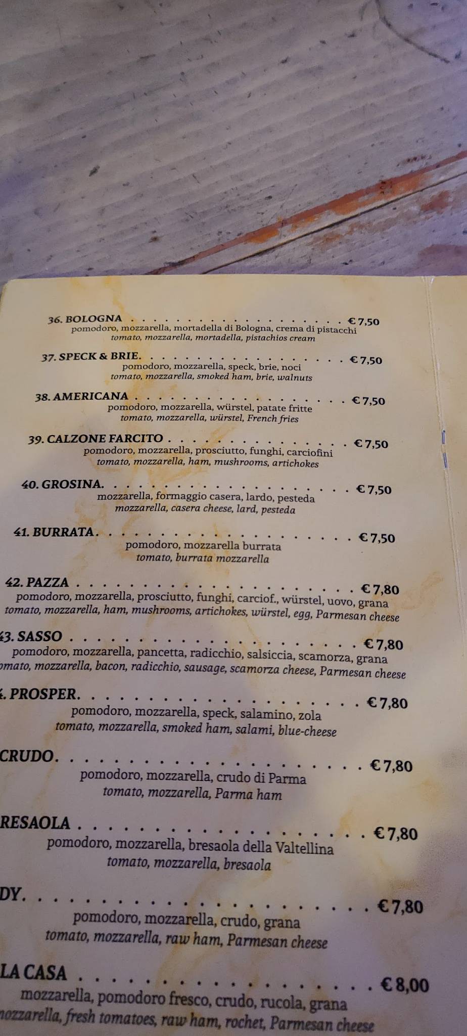 Menu di Ristorante Pizzeria Pub Red Fox 