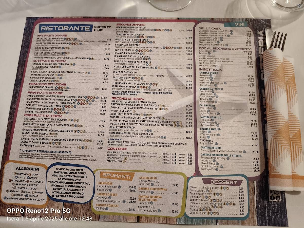 Menu di Ristorante Pizzeria al Parco 