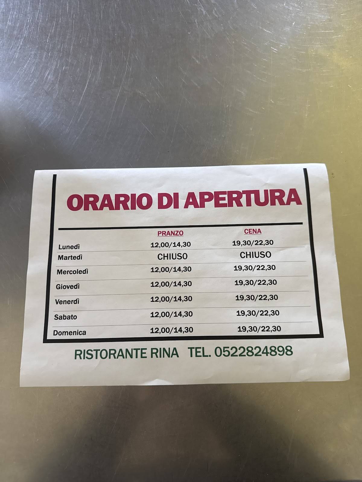 Menu di Ristorante Rina 