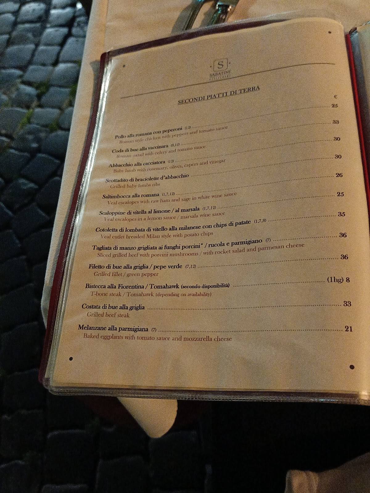 Menu di Ristorante Sabatini 