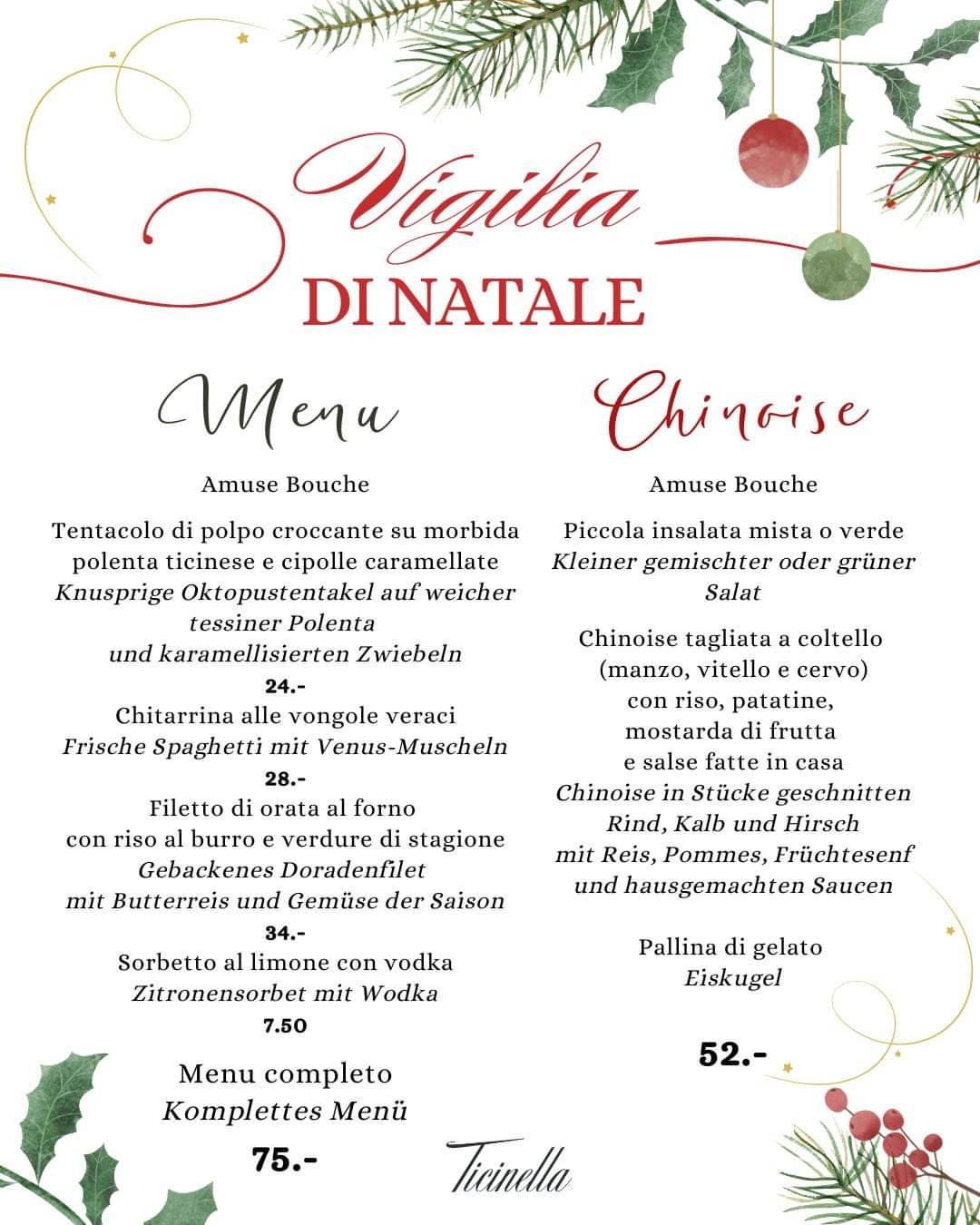Menu di Ristorante Ticinella 
