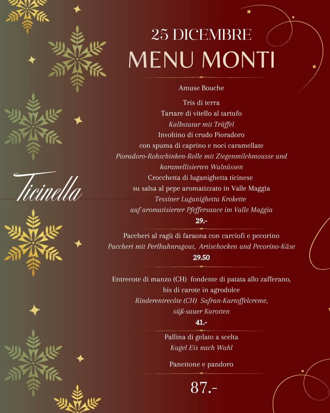Menu di Ristorante Ticinella 