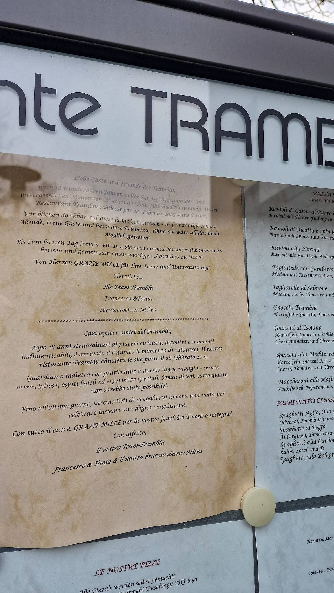 Menu di Ristorante Tramblu 