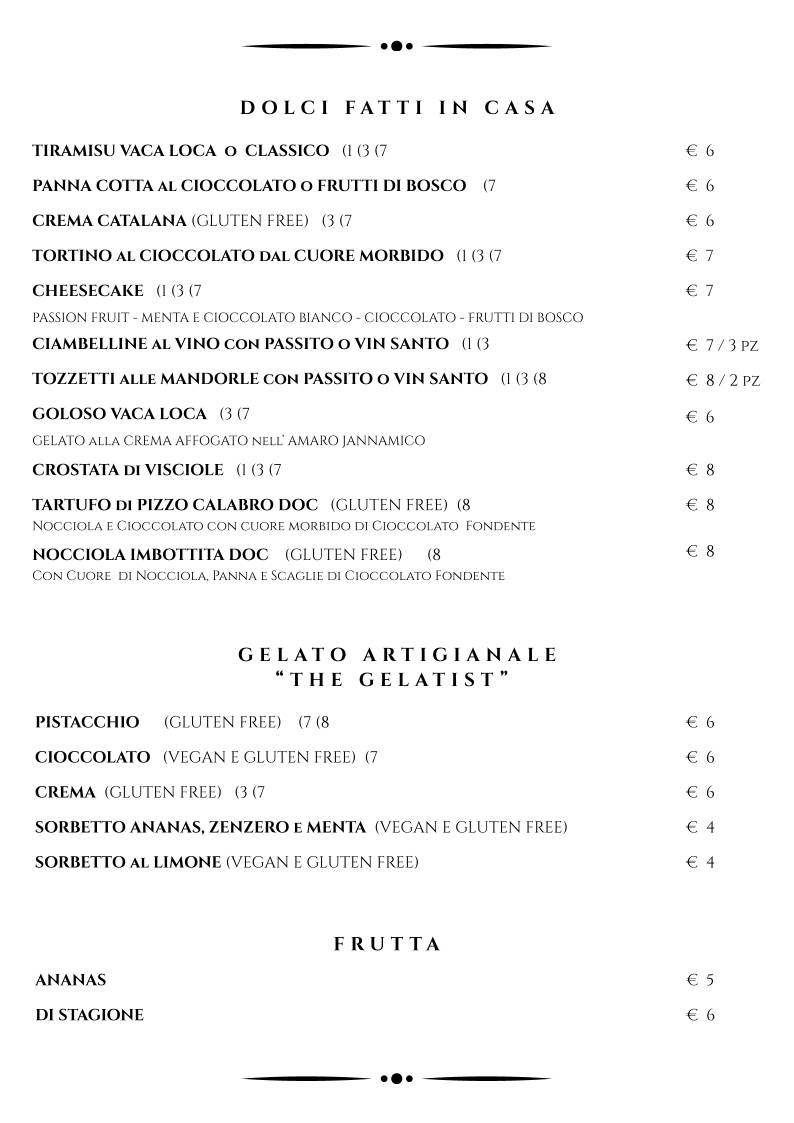 Menu di Vaca Loca 