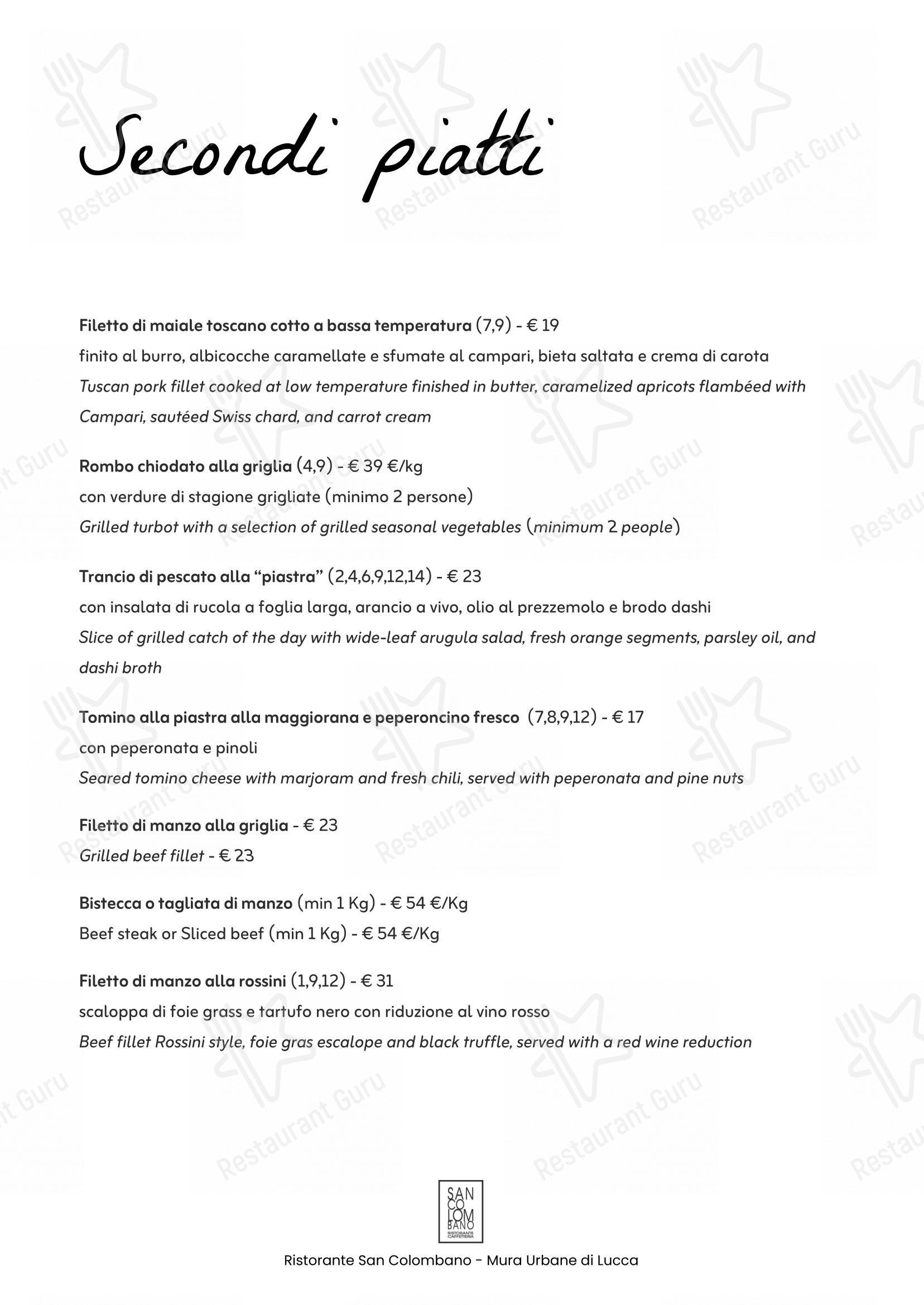 Menu per Ristorante Cocktail Bar San Colombano caffè bar