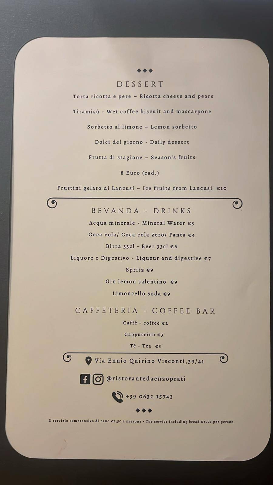 Menu de Ristorante da Enzo Ristorante Italiano