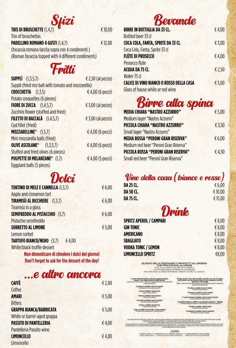 Menu di Ristorante da SALVO Roma 