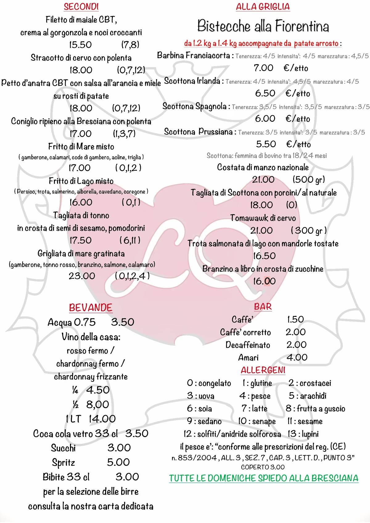 Menu di Ristorante pizzeria La Quiete 