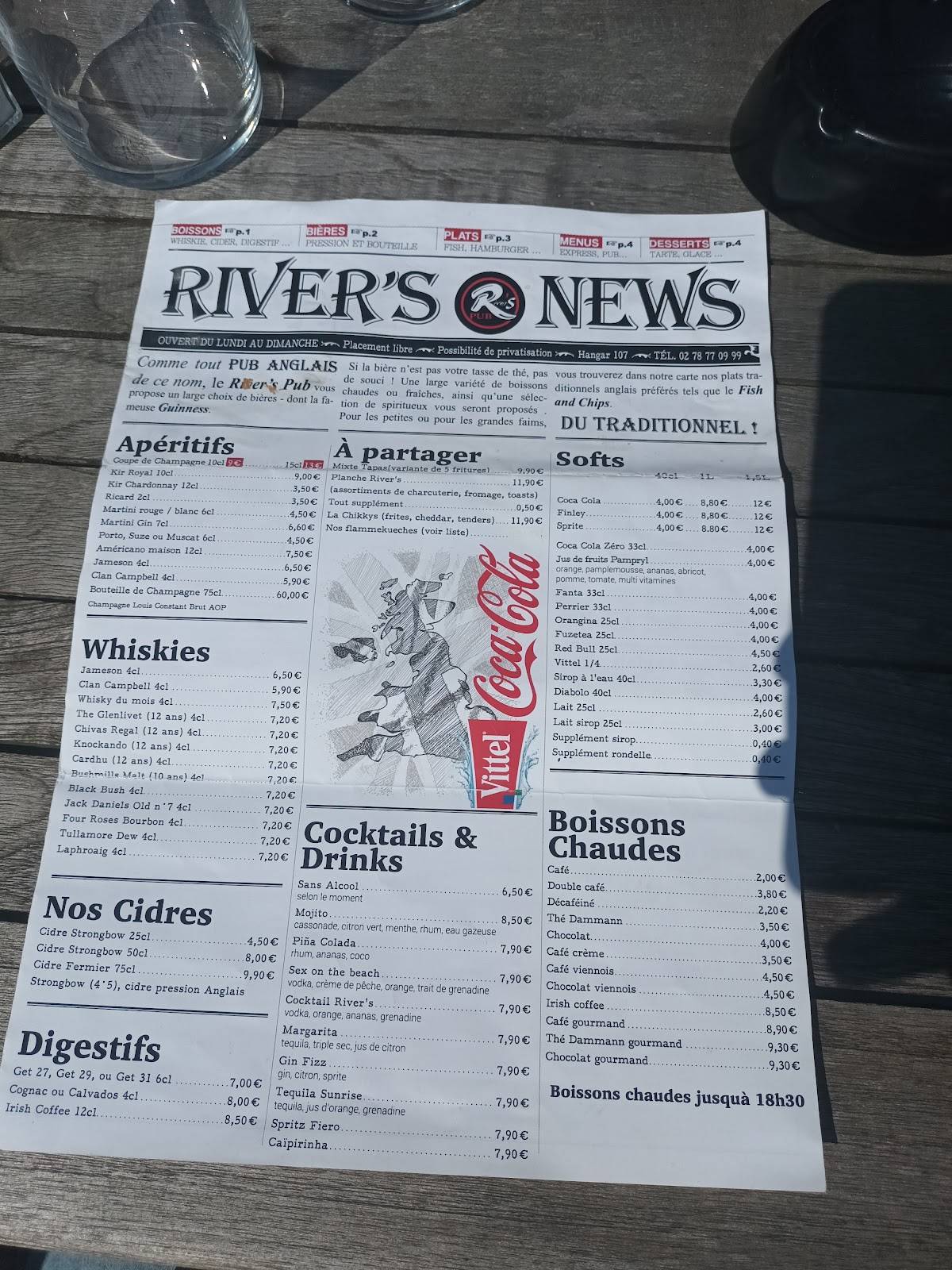 Menu de River's PUB