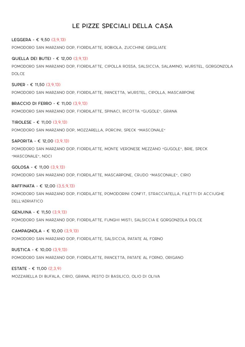 Menu di Roccolo dei Marchi - Bistrot e Pizza 