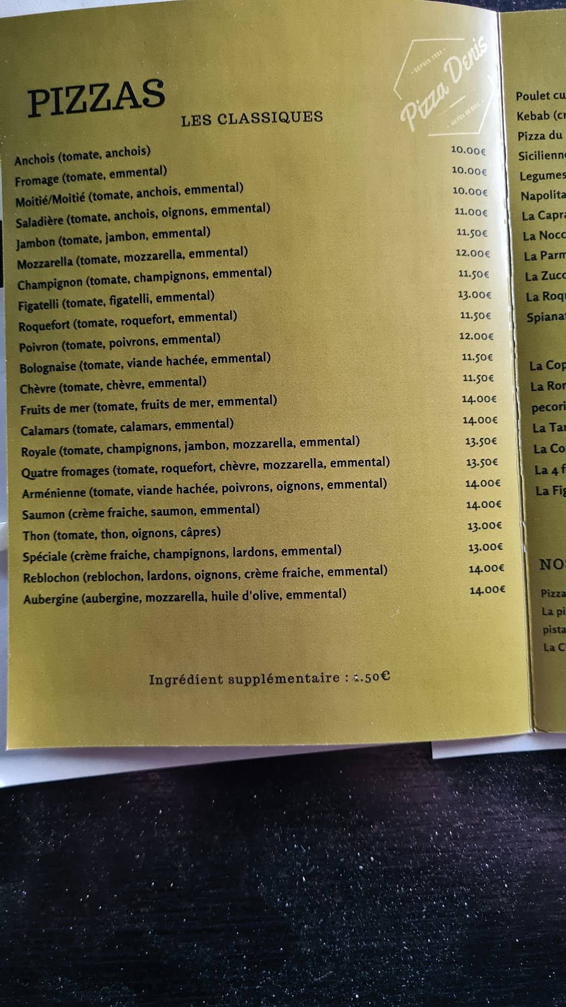 Menu de Pizza Denis