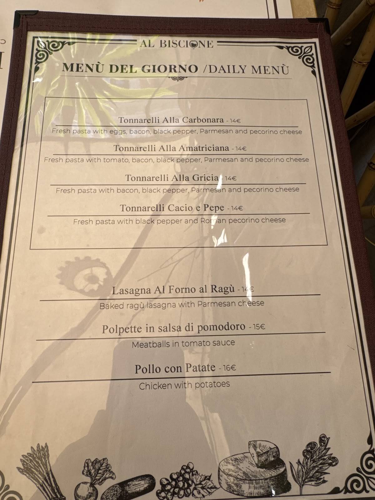 Menu di Al Biscione Cafė 1965 - CIBO e VINI 