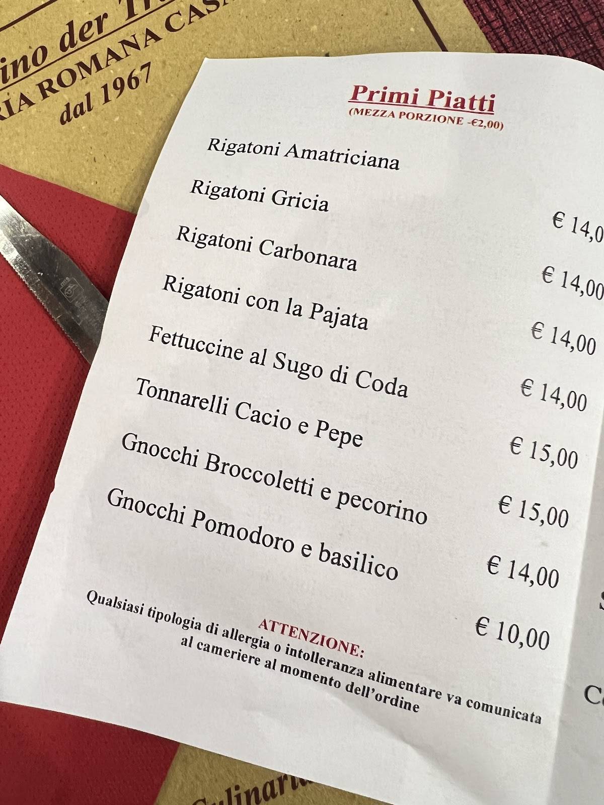 Menu di Ar Grottino der Traslocatore 