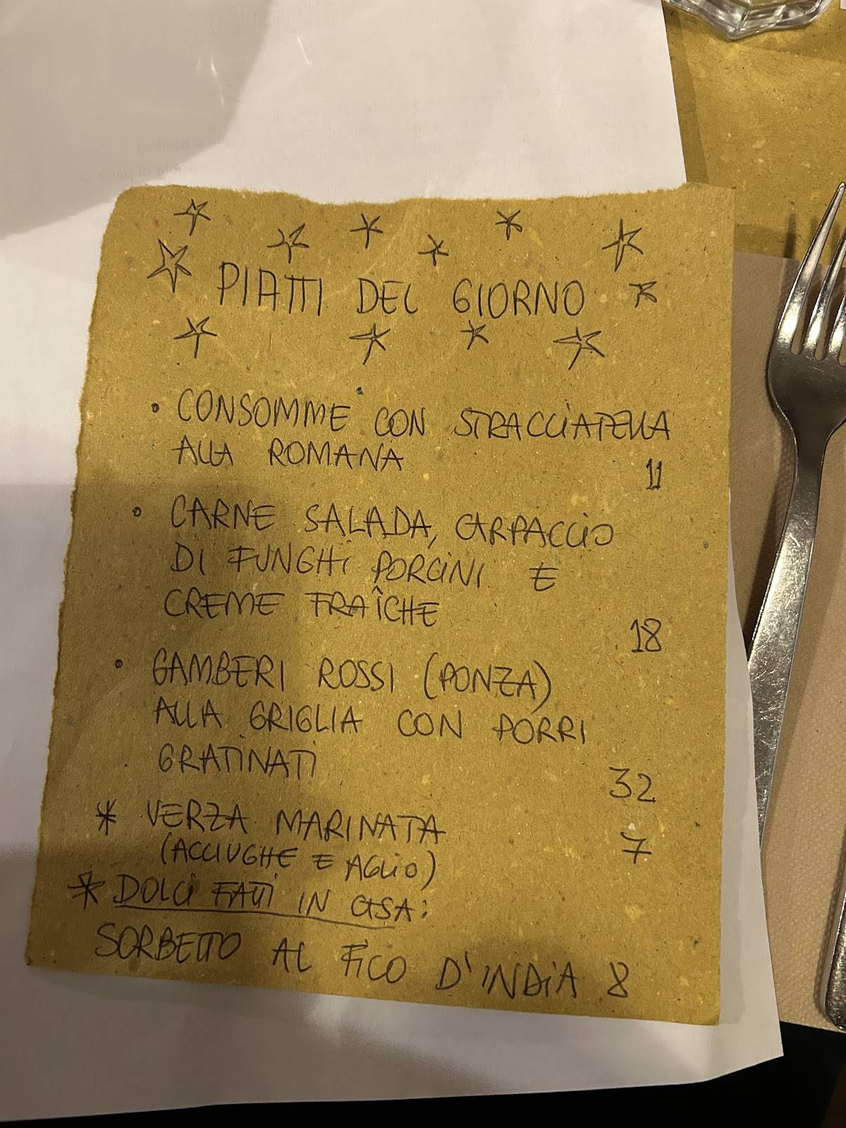 Menu di Bottega Tirso 