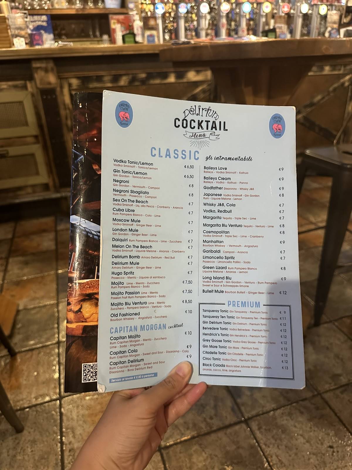 Menu de Delirium Café Roma