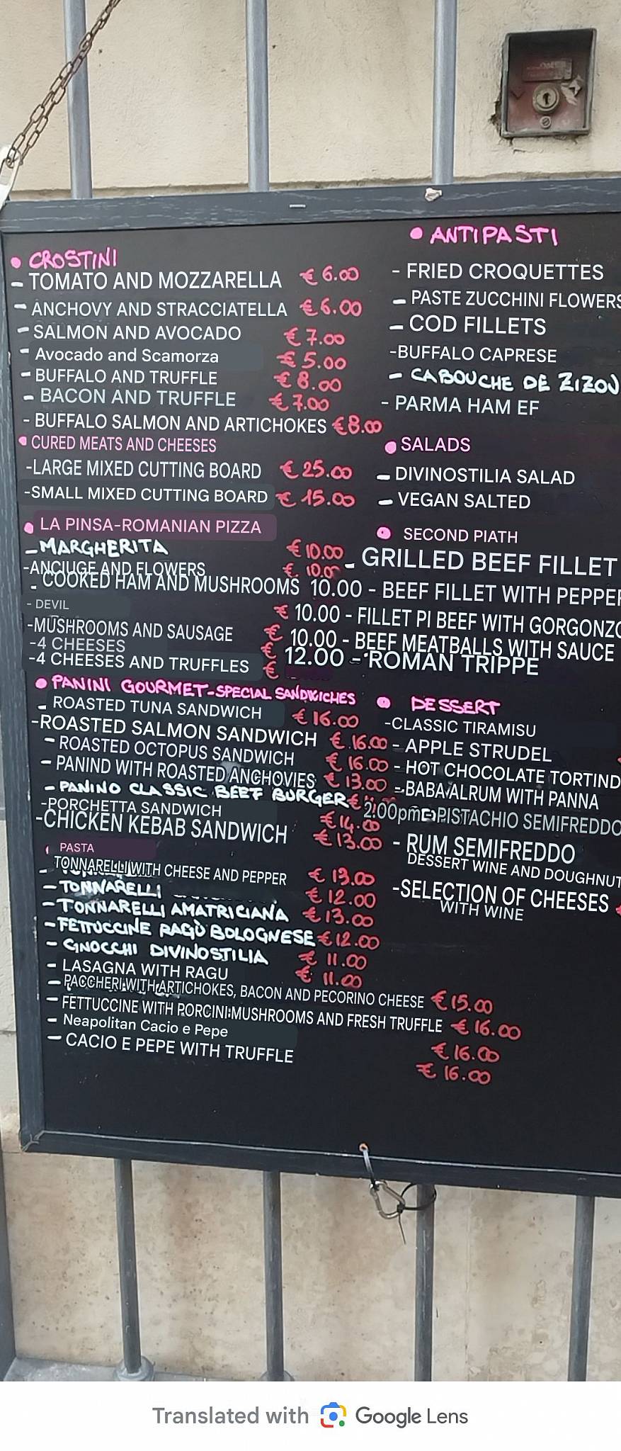 Menu di Divinostilia food&winebar 