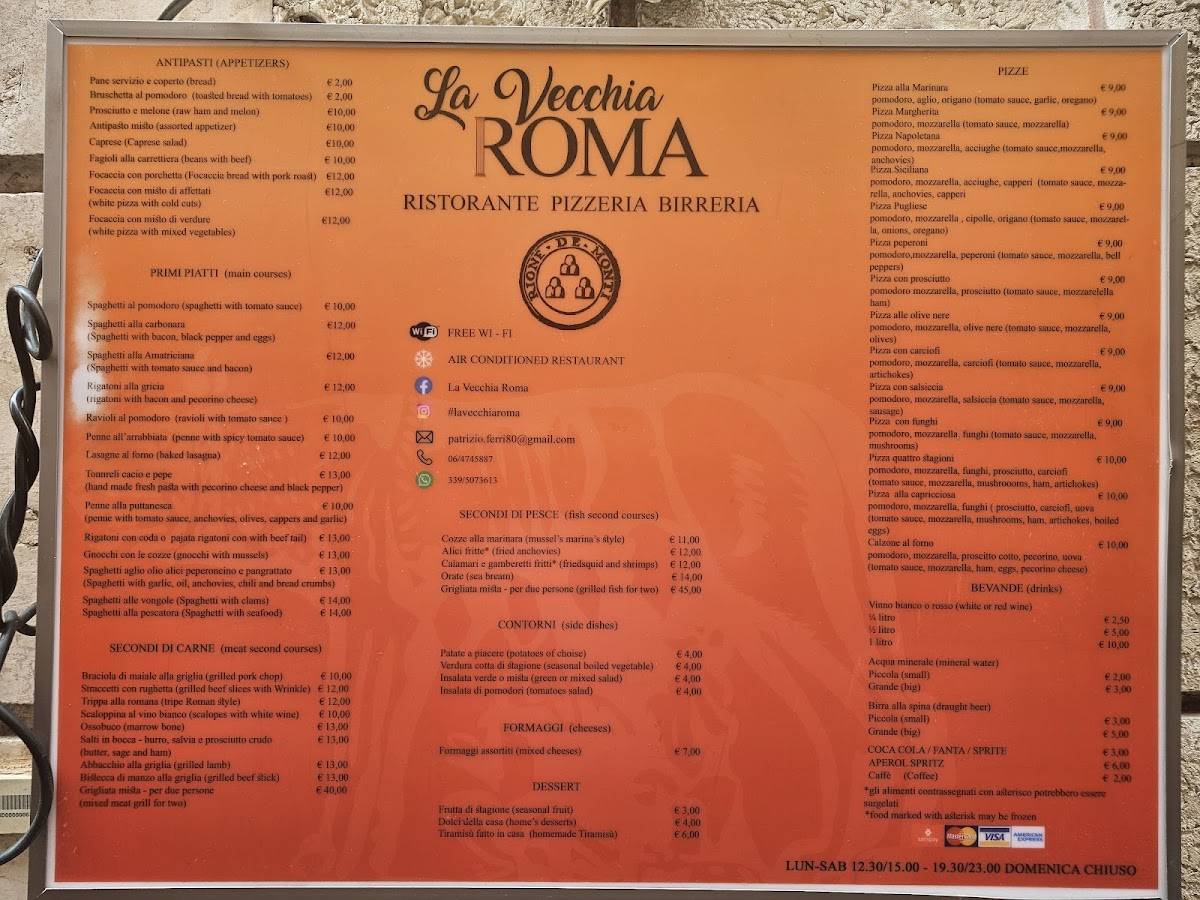Menu di La Vecchia Roma 