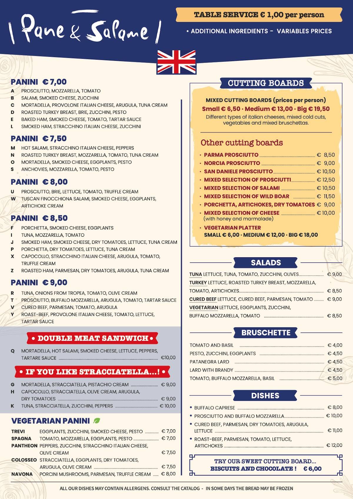 Menu de Pane e Salame
