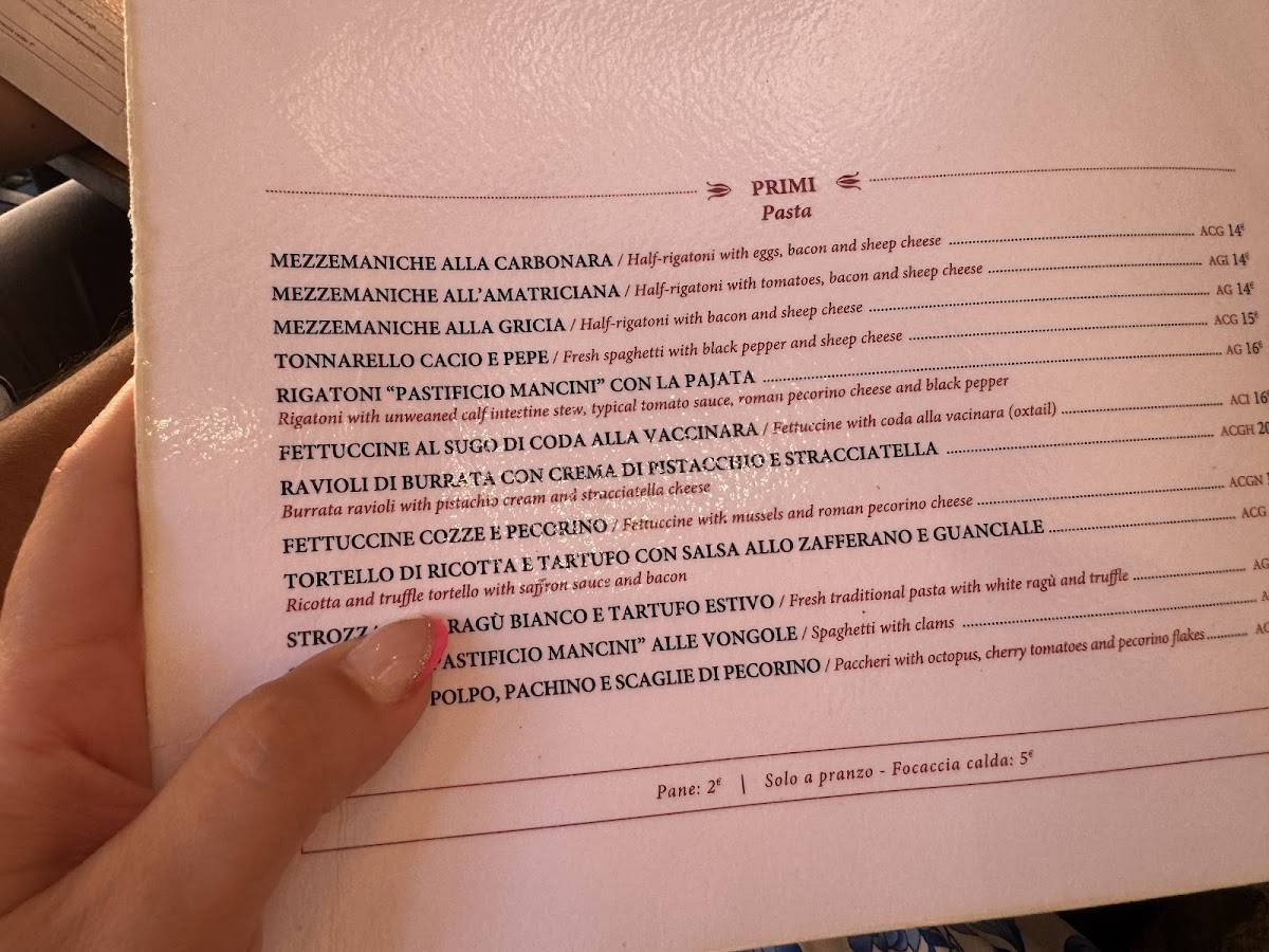 Menu di Ristorante Pancrazio dal 1922 